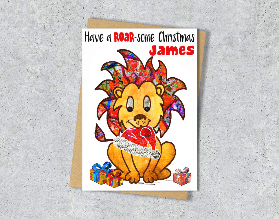 Lion Christmas Card, A5 Personalised Greeting Card