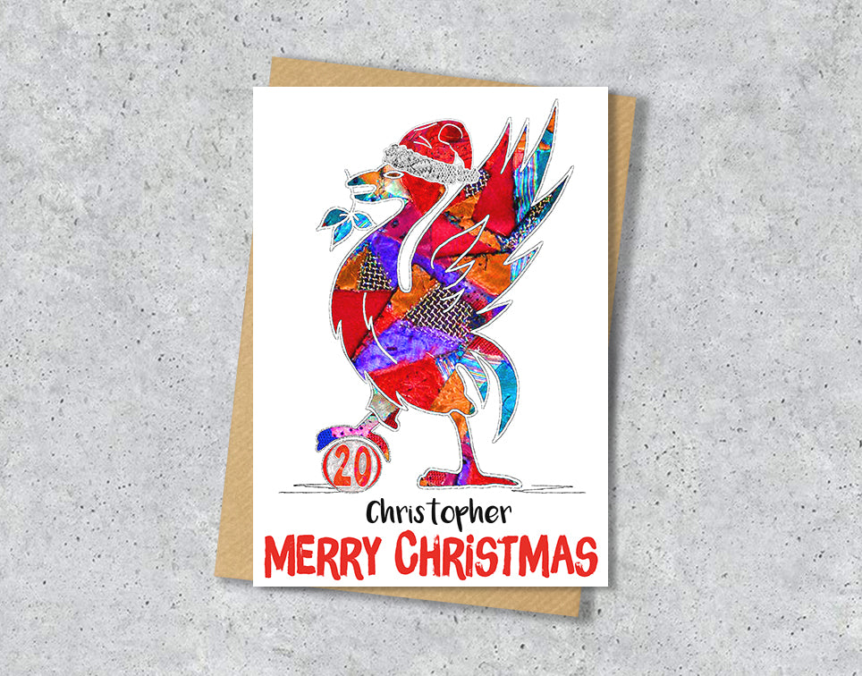 Personalised Liverpool Liver Bird Christmas A5 Card, Xmas Gift Card
