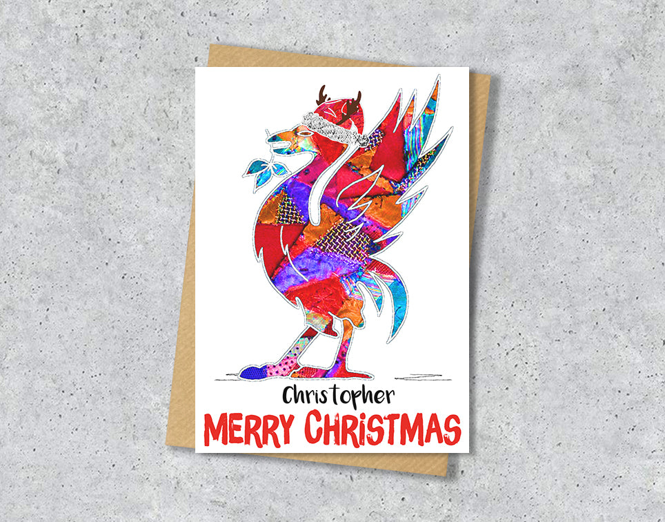 Personalised Liverpool Liver Bird Christmas A5 Card, Xmas Gift Card