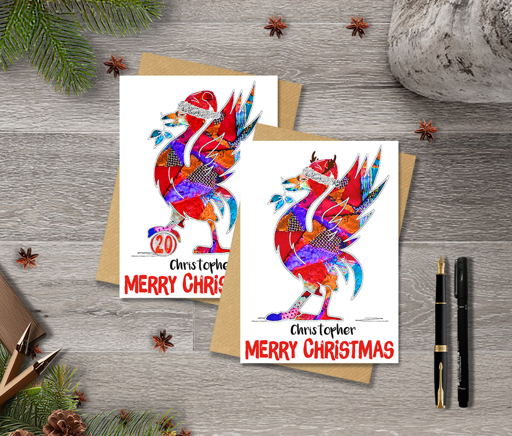 Personalised Liverpool Liver Bird Christmas A5 Card, Xmas Gift Card