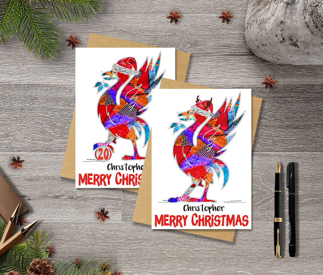 Personalised Liverpool Liver Bird Christmas A5 Card, Xmas Gift Card