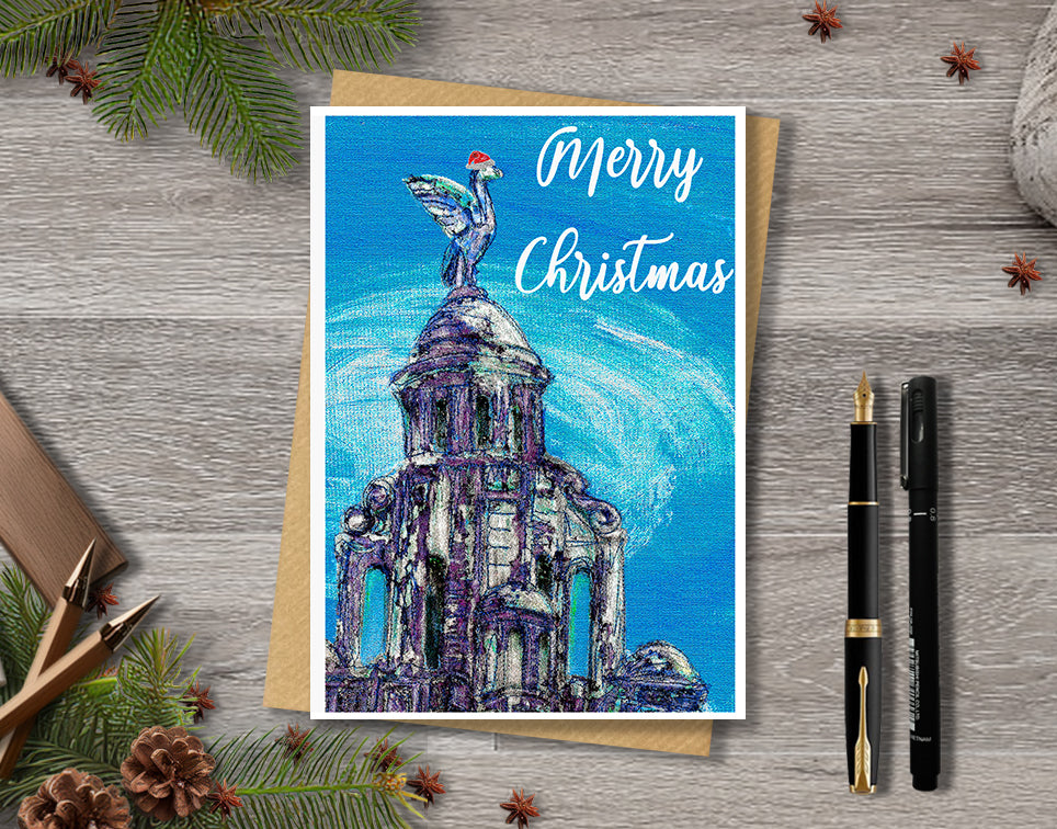 Liverpool Christmas A5 Card, Liver bird, Merry Christmas