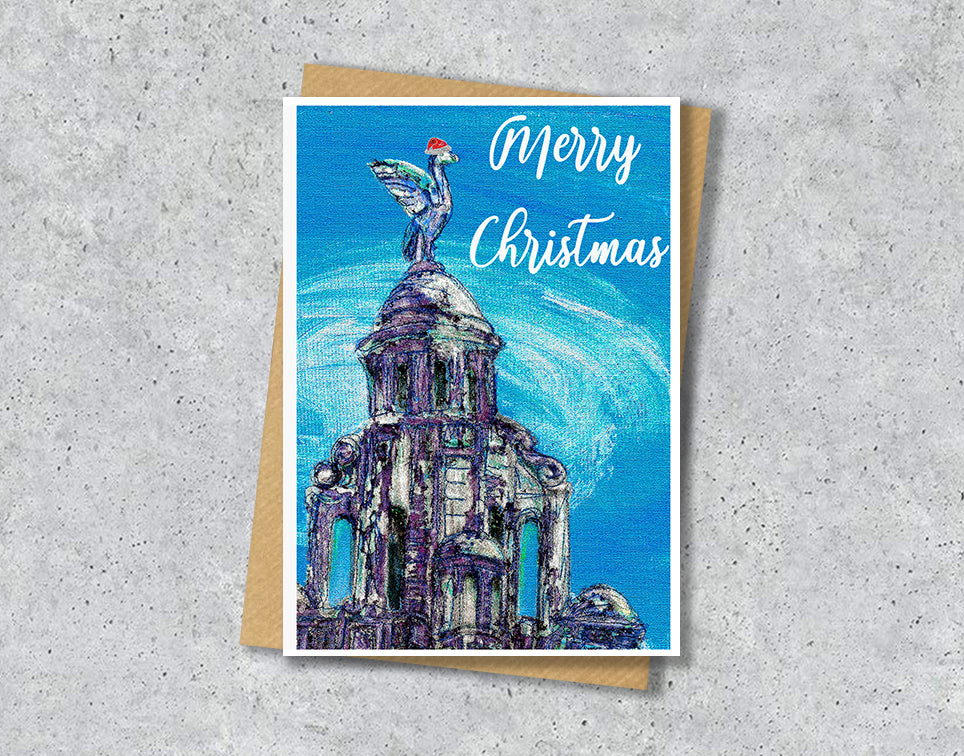 Liverpool Christmas A5 Card, Liver bird, Merry Christmas