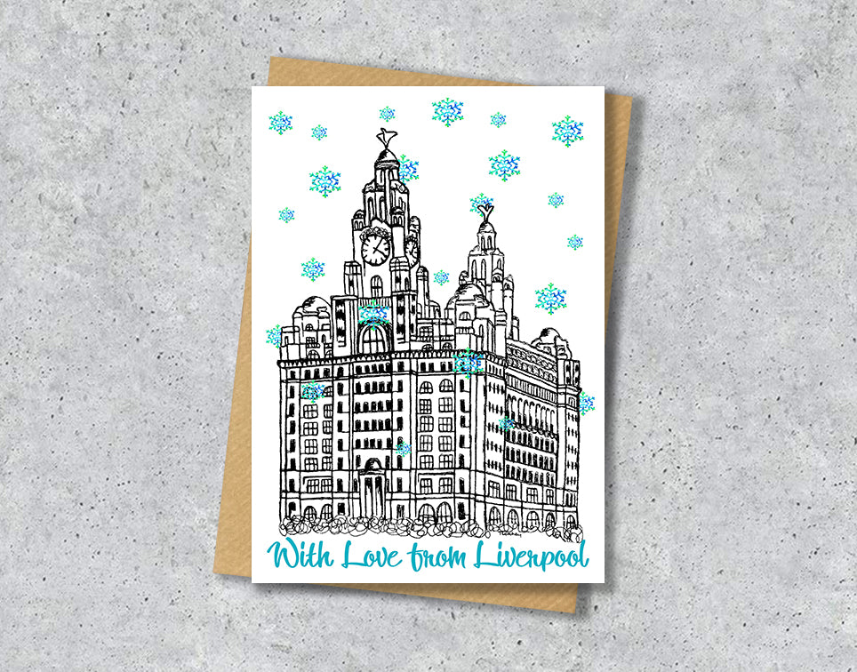 Personalised Liverpool Liver Building Christmas A5 Card