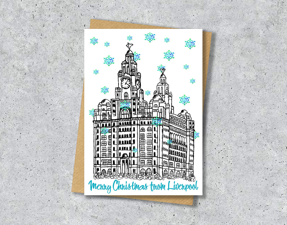 Personalised Liverpool Liver Building Christmas A5 Card