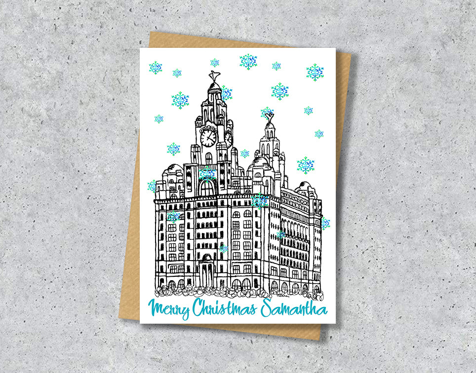 Personalised Liverpool Liver Building Christmas A5 Card