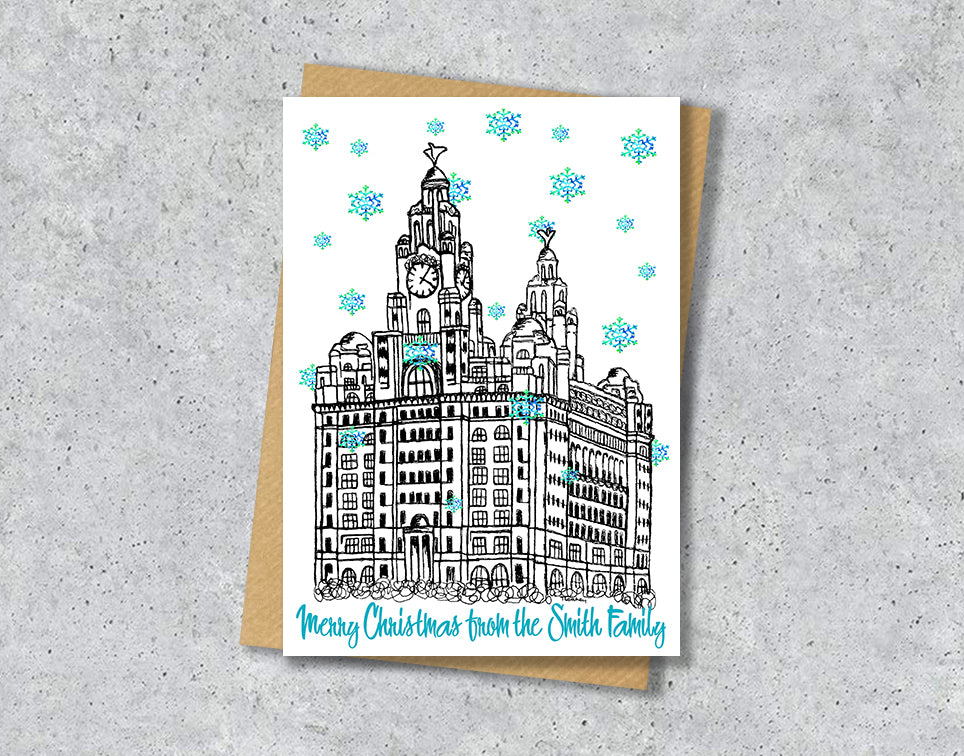 Personalised Liverpool Liver Building Christmas A5 Card