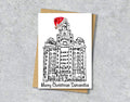 Personalised Liverpool Christmas A5 Card - Liver building - Red Hat