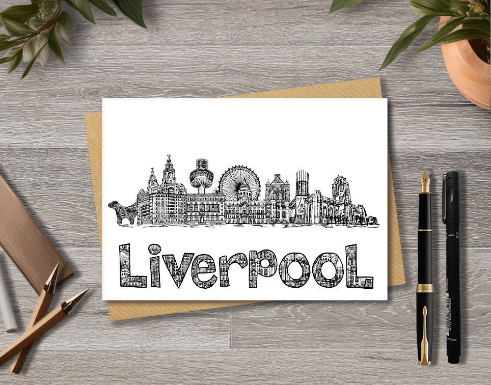 Liverpool Skyline, Black and White A6 Card
