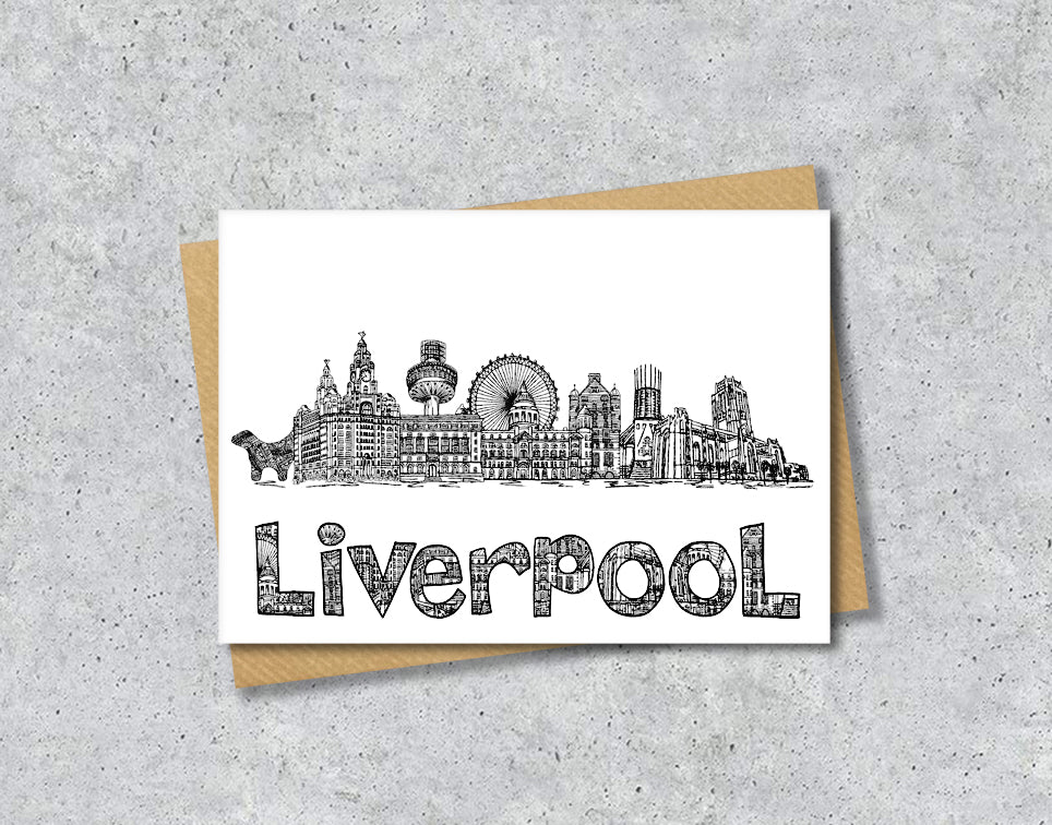 Liverpool Skyline, Black and White A6 Card