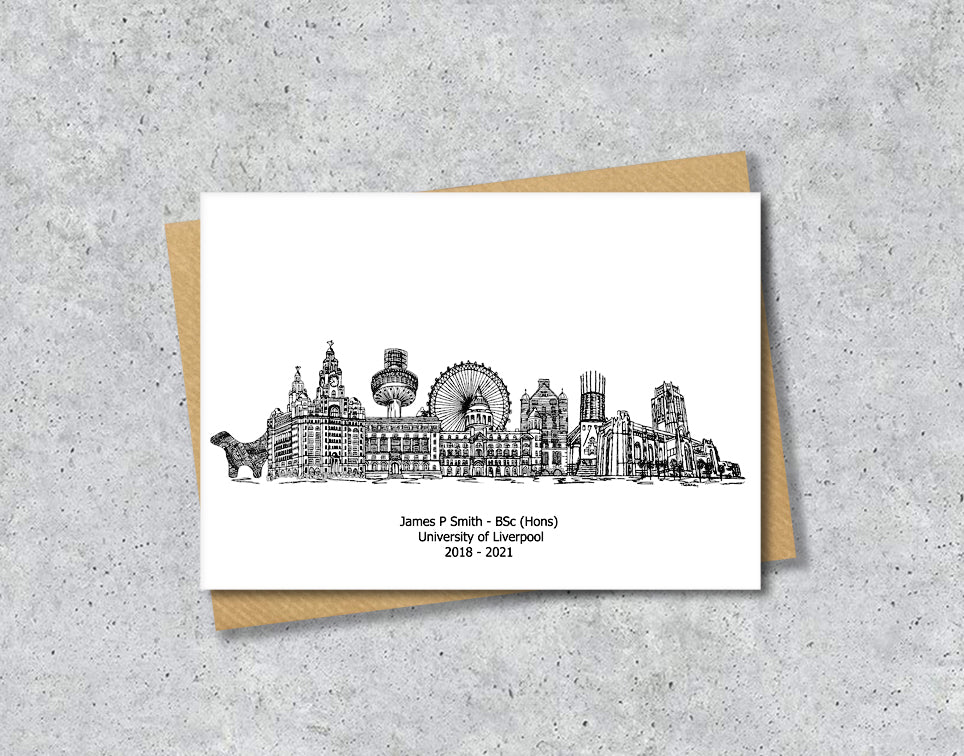 Liverpool Graduation Card, Personalised A6 Black and White Housewarming Card
