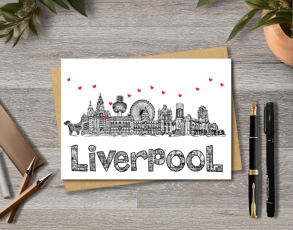 Liverpool Skyline, Black and White A6 Card