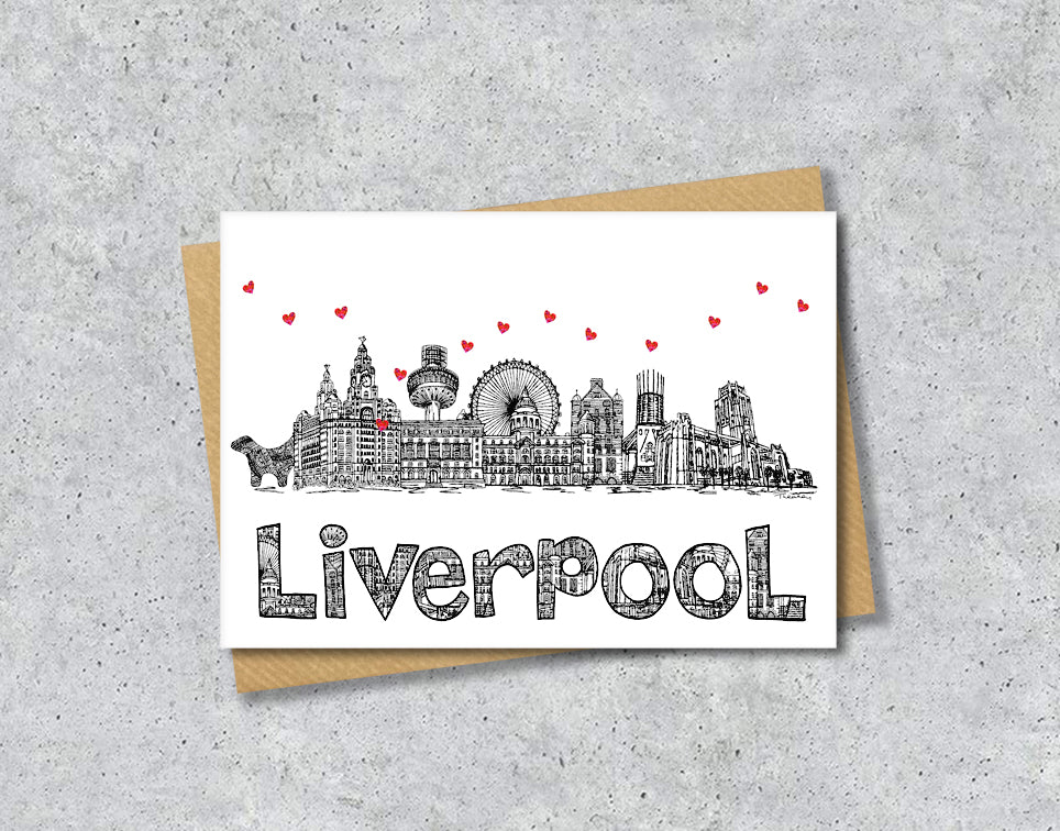 Liverpool Skyline, Black and White A6 Card
