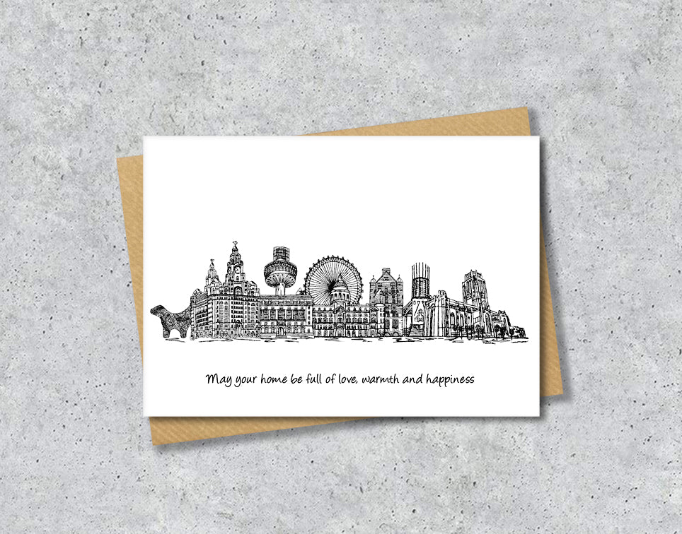 Liverpool Graduation Card, Personalised A6 Black and White Housewarming Card
