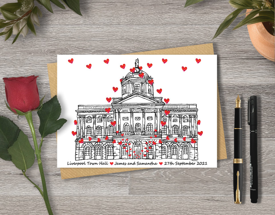Personalised Liverpool Town Hall Wedding Venue Card, Anniversary Card