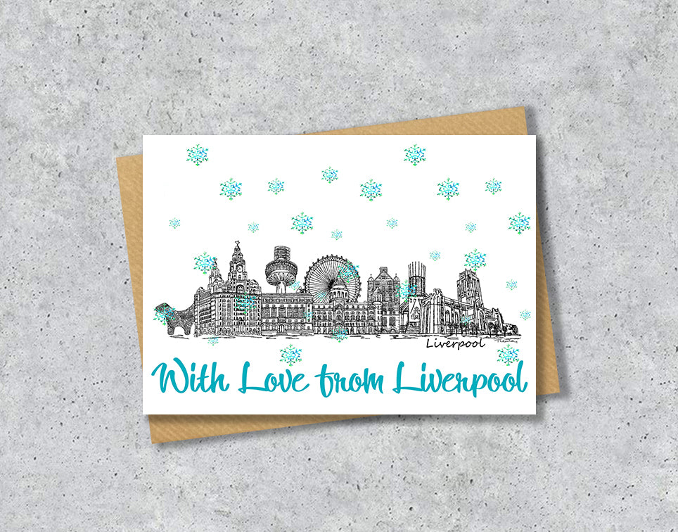 Liverpool Skyline Christmas Card, A5 Personalised Xmas Family Card