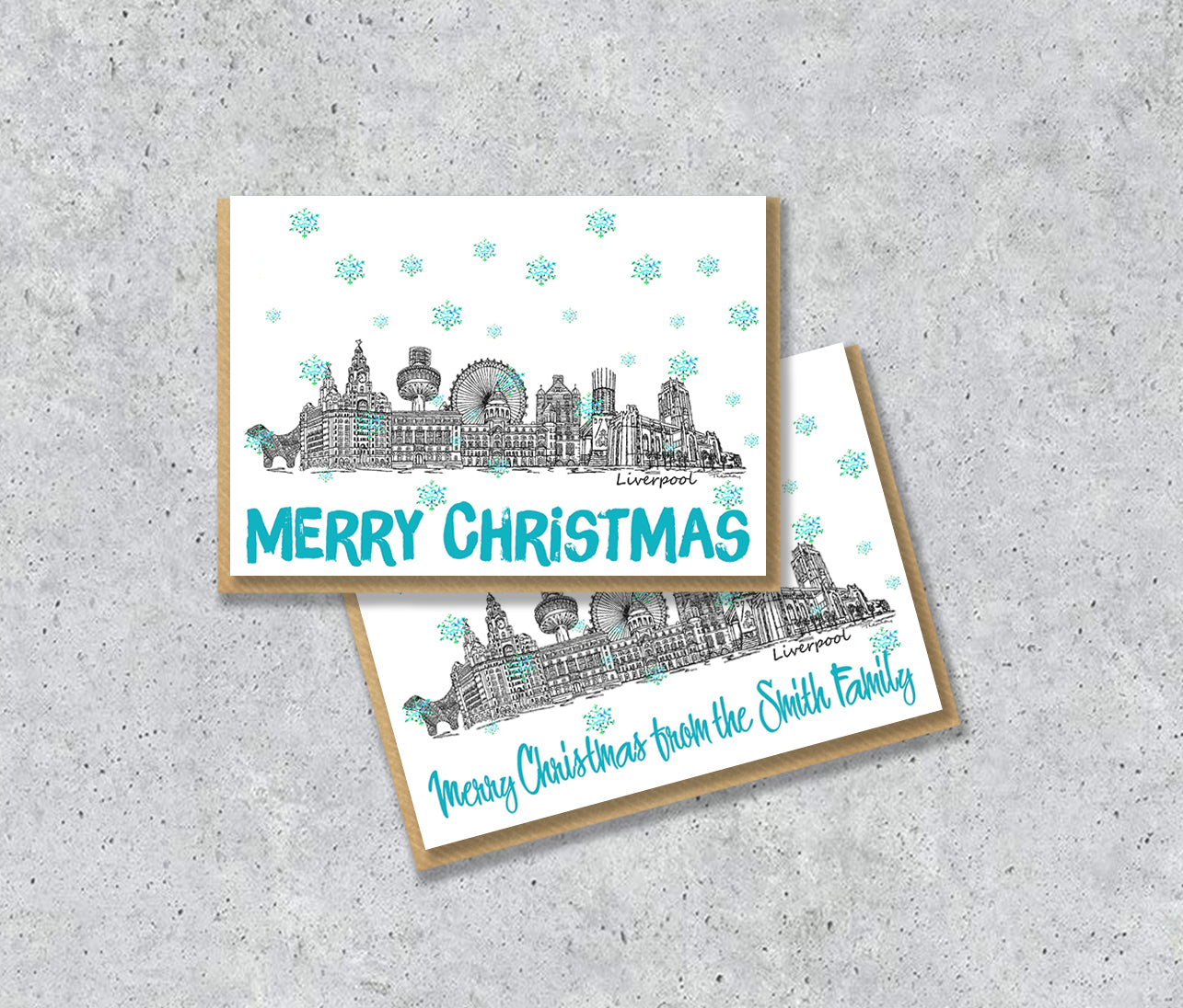Liverpool Skyline Christmas Card, A5 Personalised Xmas Family Card