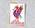 Birthday card with Liverpool Liver Bird with bobble hat illustration with personalised text.