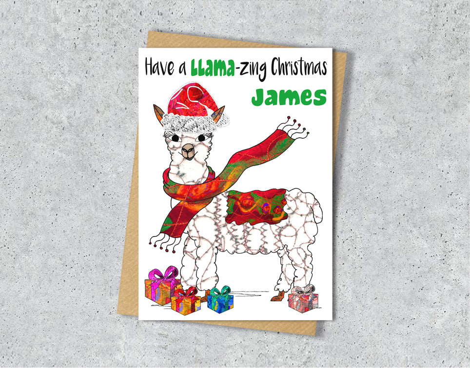 Llama Christmas Card, A5 Personalised Greeting Card