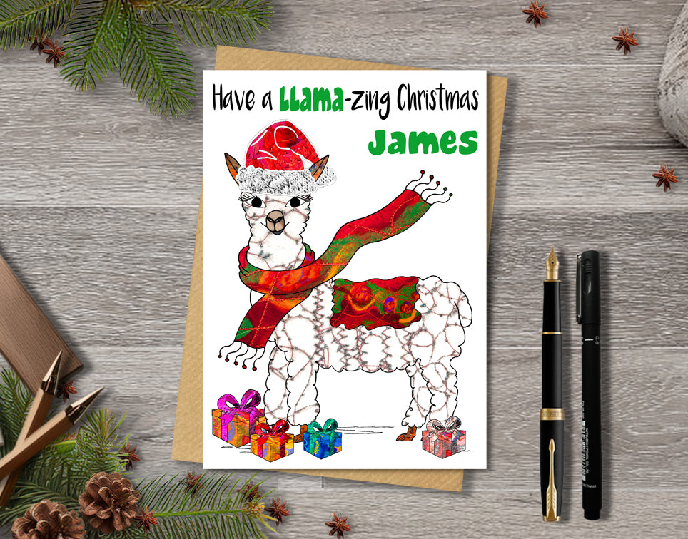 Llama Christmas Card, A5 Personalised Greeting Card