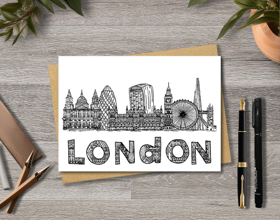 London Skyline, Black and White A6 Card