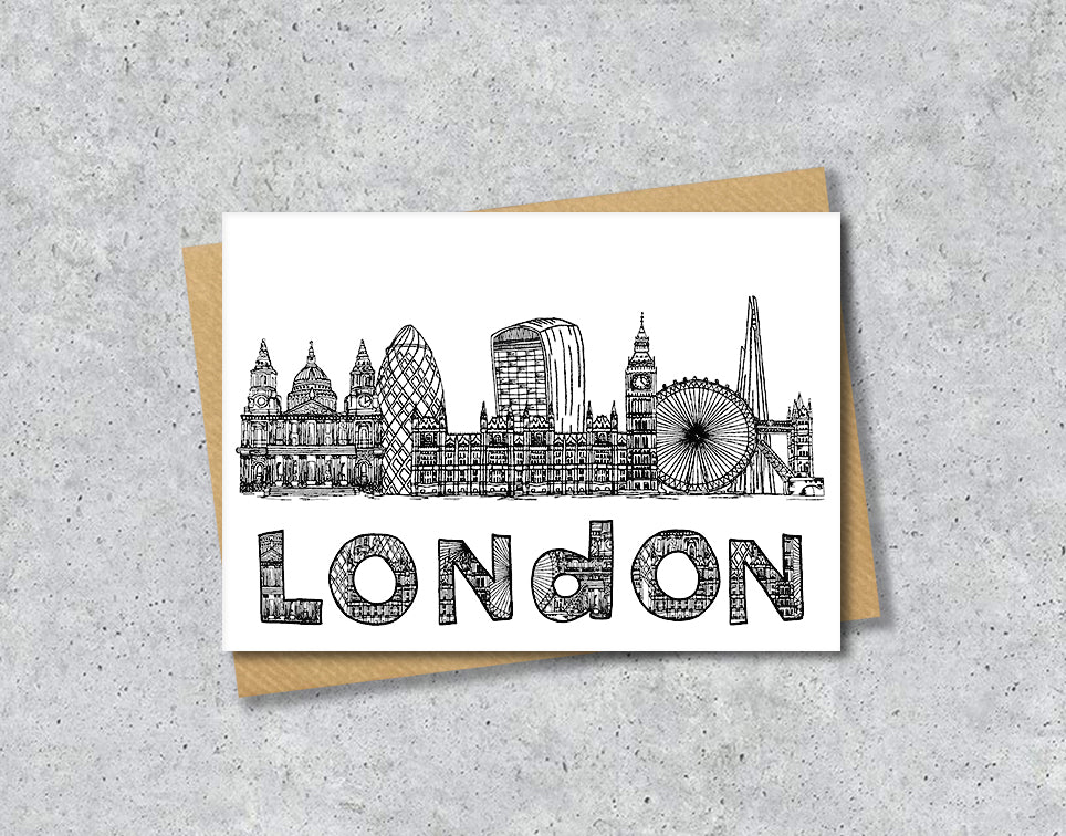 London Skyline, Black and White A6 Card