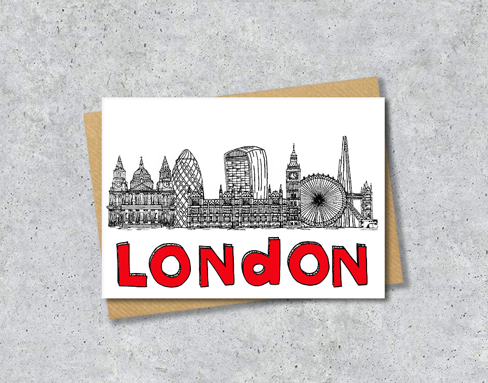 London Skyline, Black, White and Red A6 Card