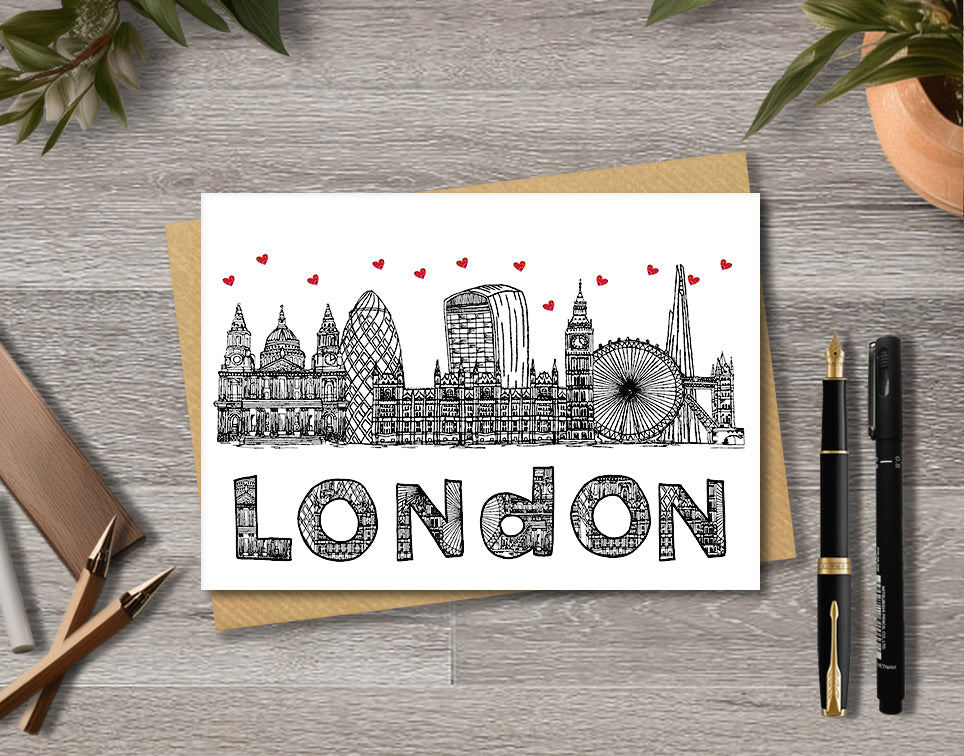 London Skyline, Black and White A6 Card