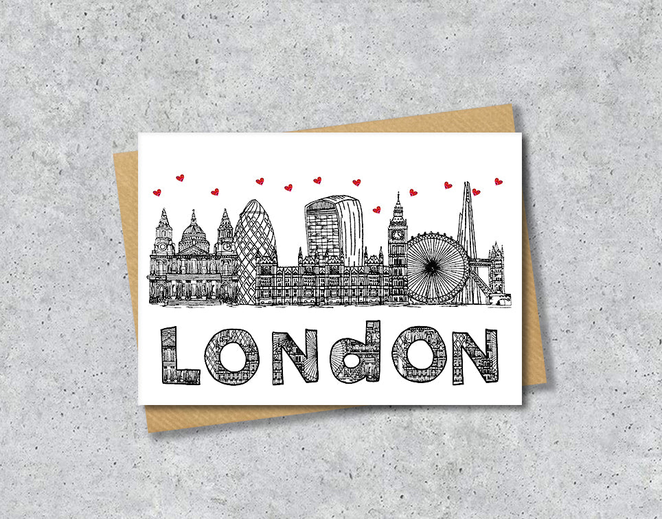 London Skyline, Black and White A6 Card