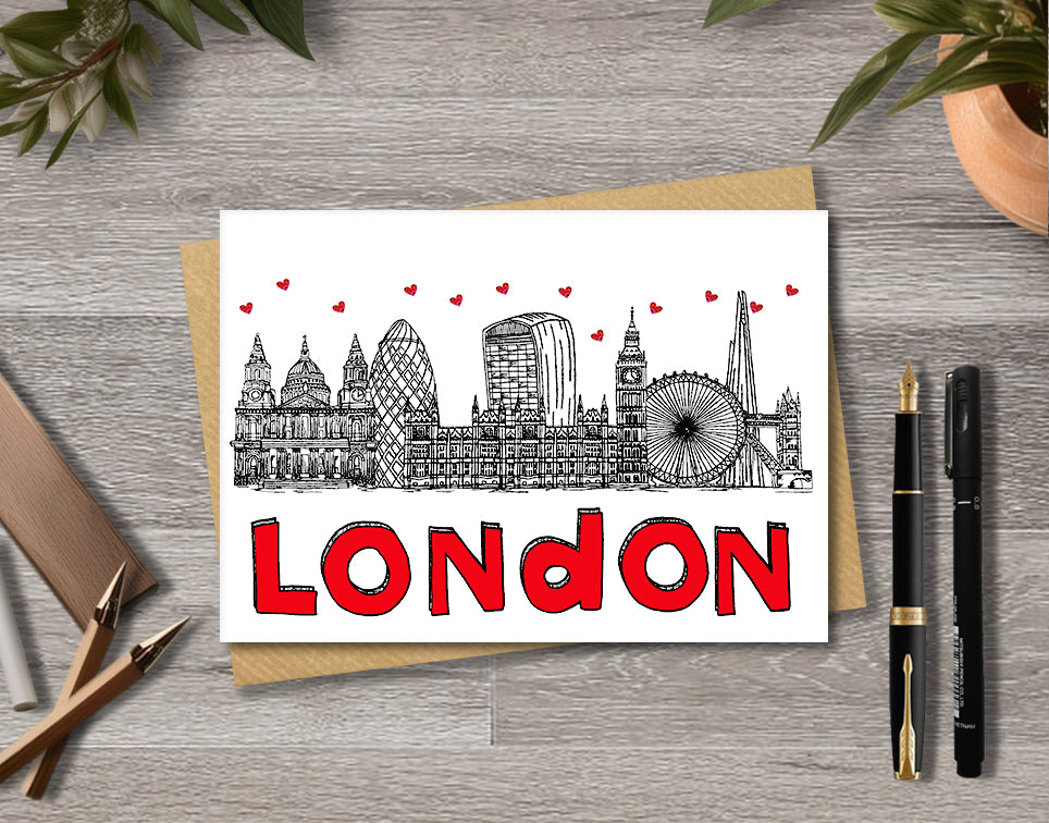 London Skyline, Black, White and Red A6 Card