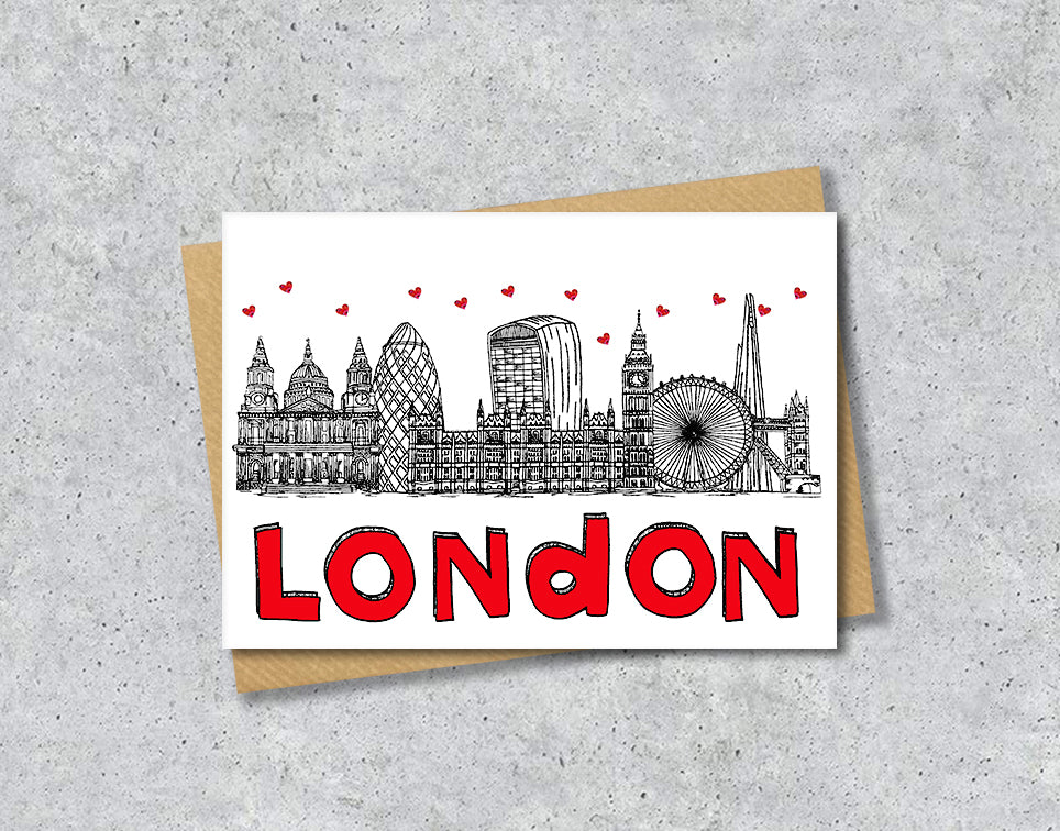London Skyline, Black, White and Red A6 Card
