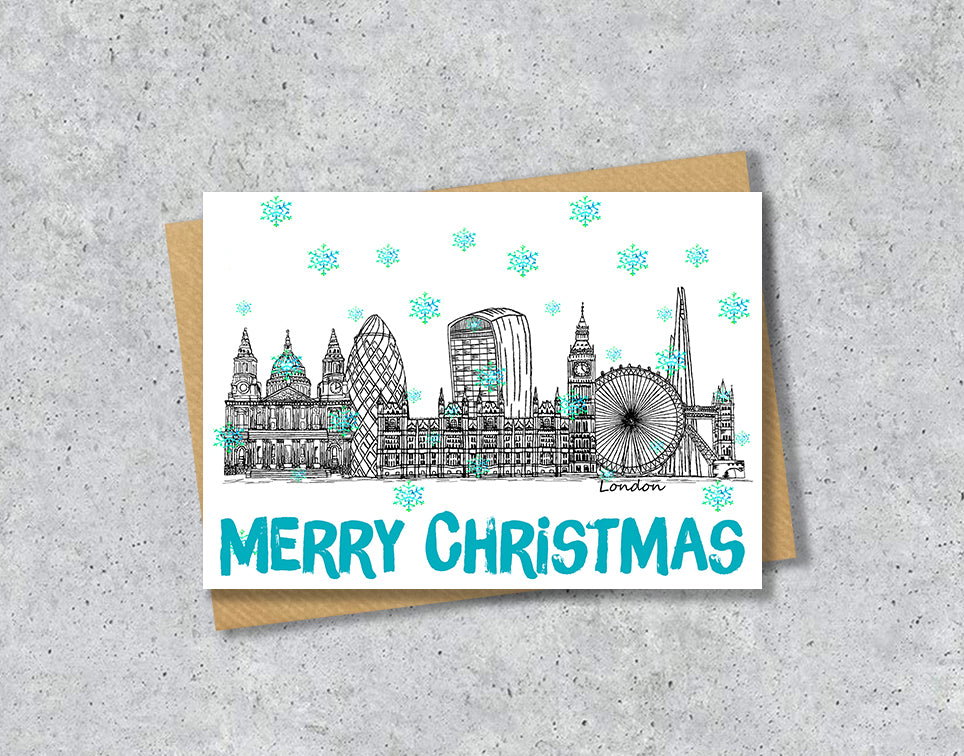 London Skyline Christmas Card, A5 Personalised Xmas Family Card