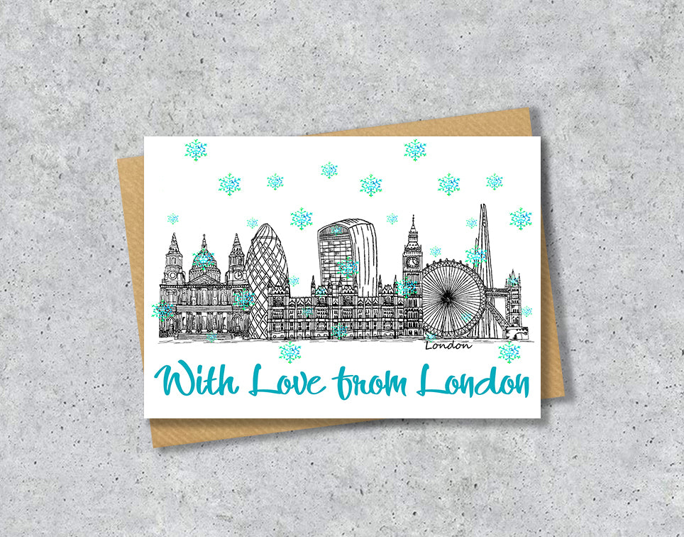 London Skyline Christmas Card, A5 Personalised Xmas Family Card