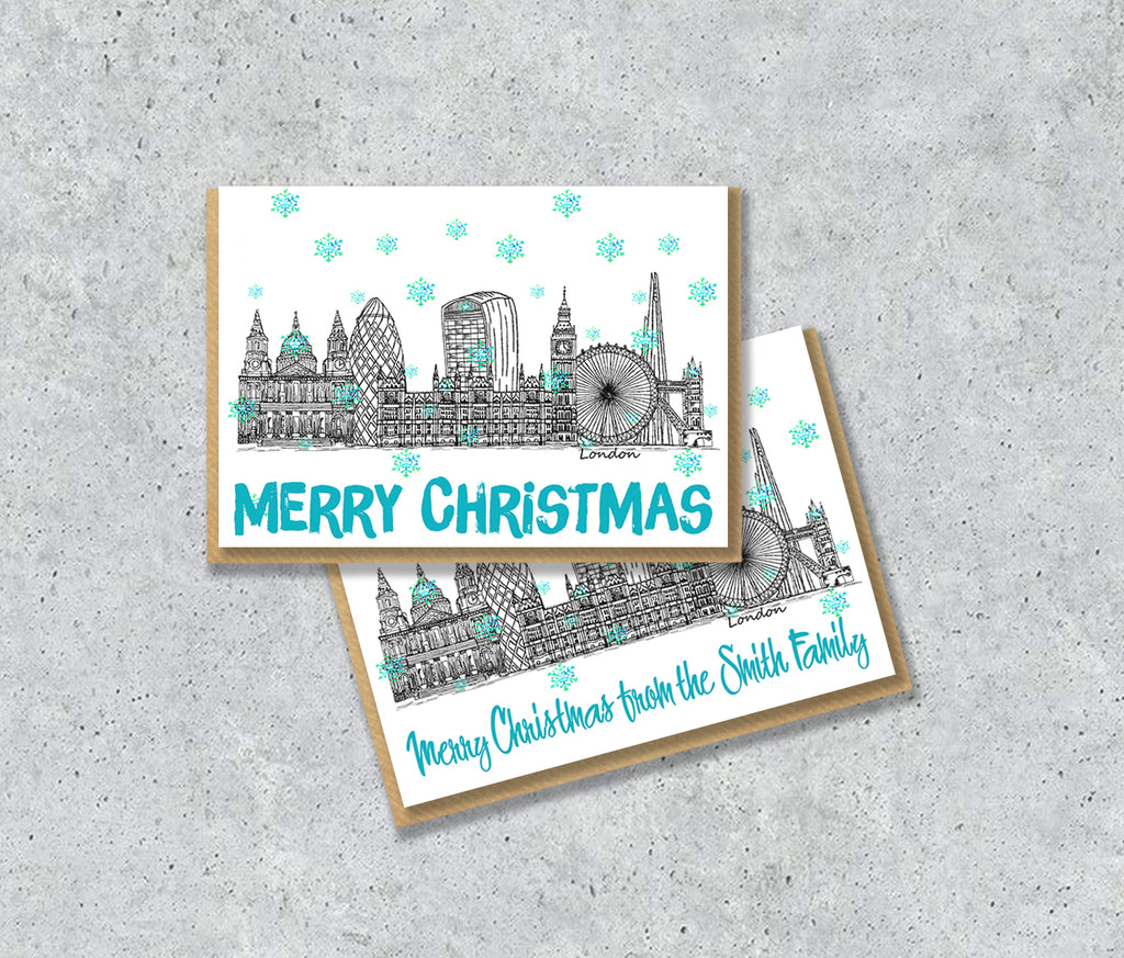London Skyline Christmas Card, A5 Personalised Xmas Family Card
