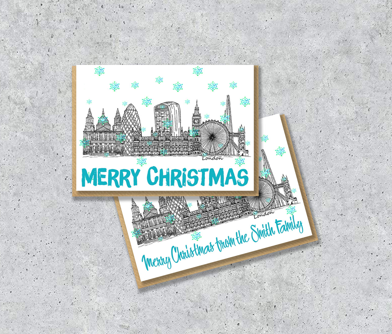 London Skyline Christmas Card, A5 Personalised Xmas Family Card