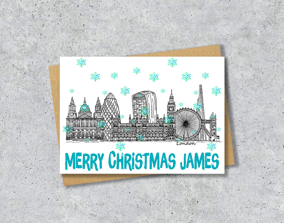 London Skyline Christmas Card, A5 Personalised Xmas Family Card