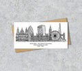 London Skyline Graduation or Housewarming Card, Personalised, London landmarks, Black White, Red Hearts