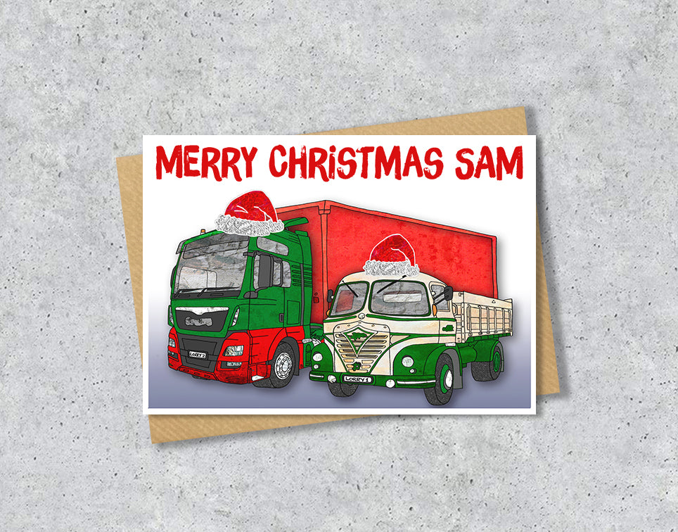 Personalised Lorry Truck Christmas A5 Card, Retro Truckers Enthusiasts, Xmas Gift Card