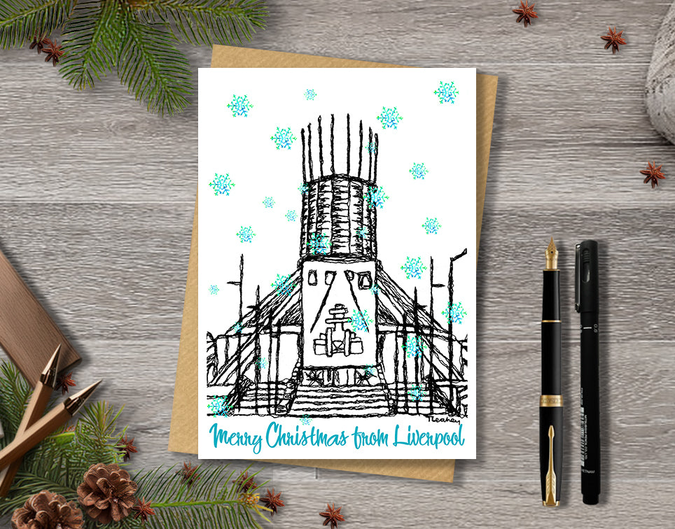 Personalised Liverpool Metropolitan Cathedral Christmas A5 Card, Paddy's Wigwam