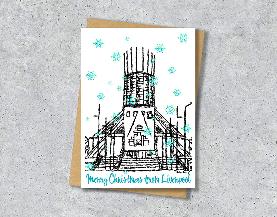 Personalised Liverpool Metropolitan Cathedral Christmas A5 Card, Paddy's Wigwam