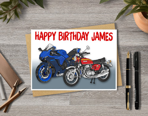 Birthday card with two motorcycles with personalised text.