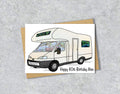 Greeting card with an motorhome illustration with personalised text.
