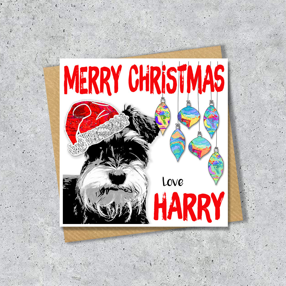 Miniature Schnauzer Christmas Card, Personalised, Dog Mum, Dog Dad, Love from the Dog