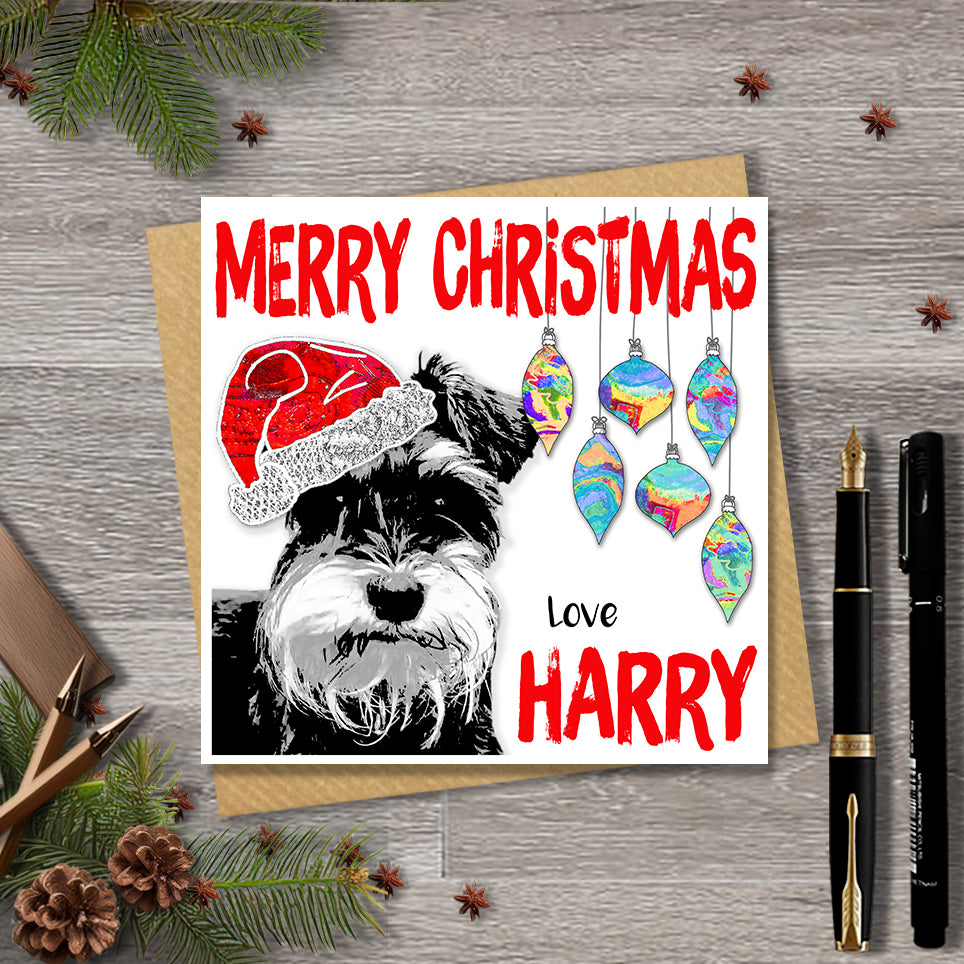 Miniature Schnauzer Christmas Card, Personalised, Dog Mum, Dog Dad, Love from the Dog