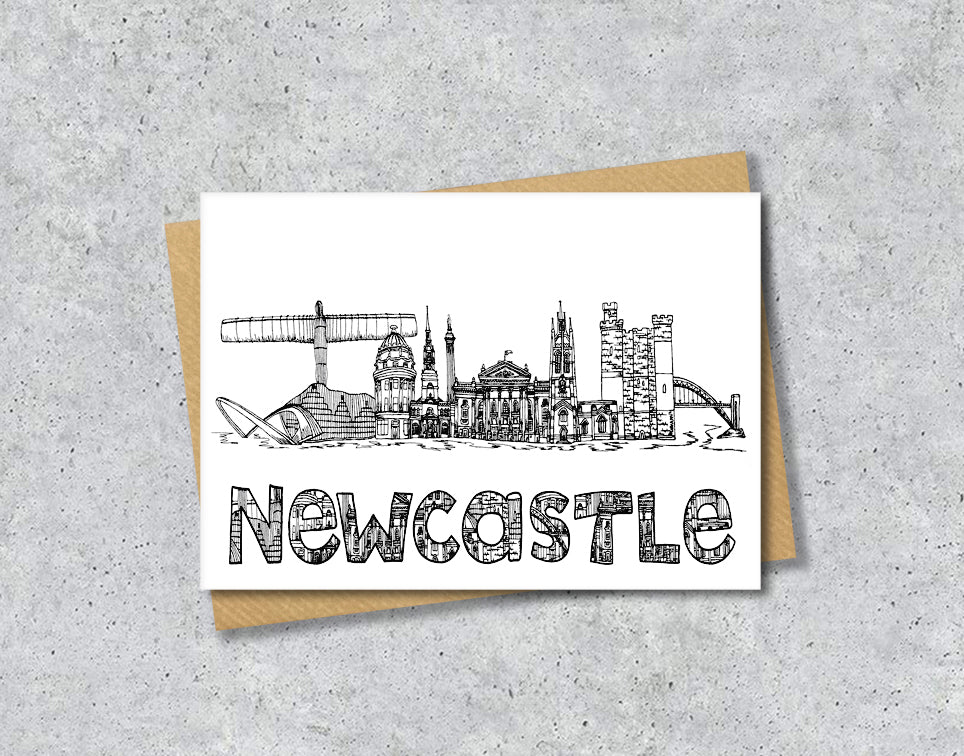 Newcastle Skyline, Black and White A6 Card