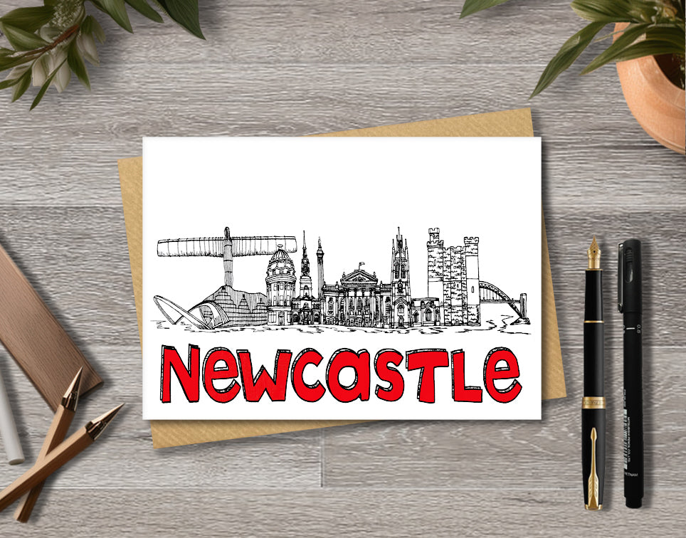 Newcastle Skyline, Black, White and Red A6 Card