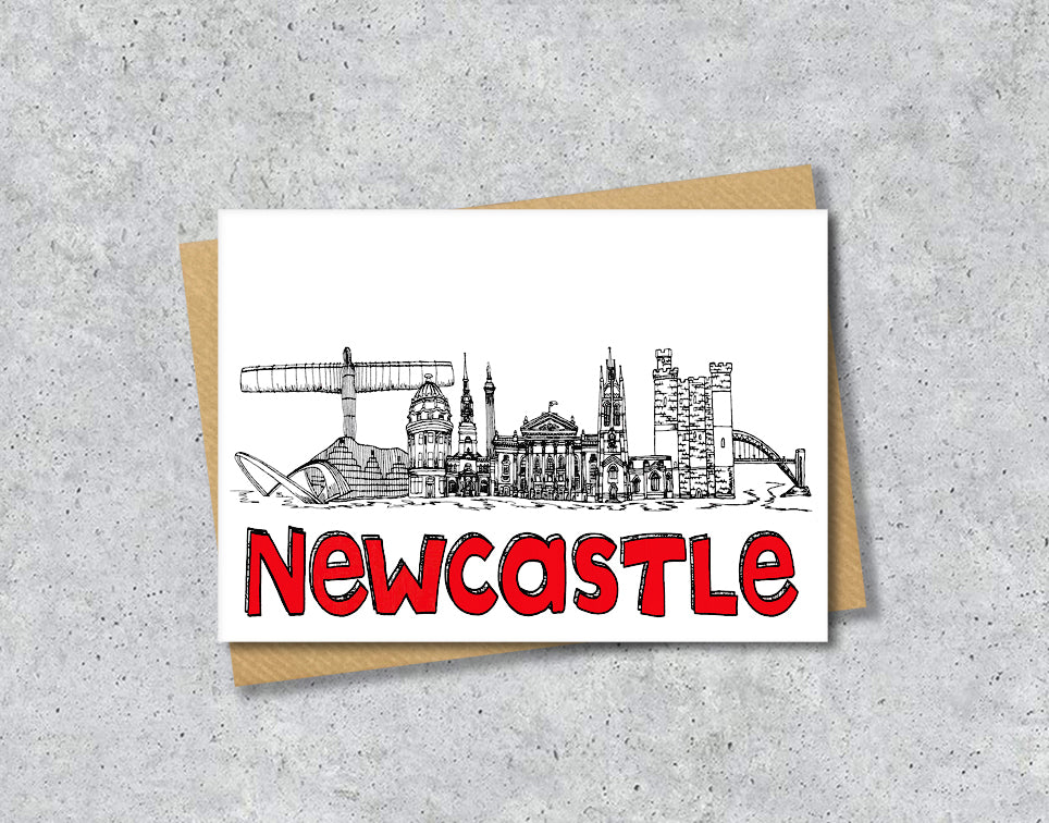 Newcastle Skyline, Black, White and Red A6 Card