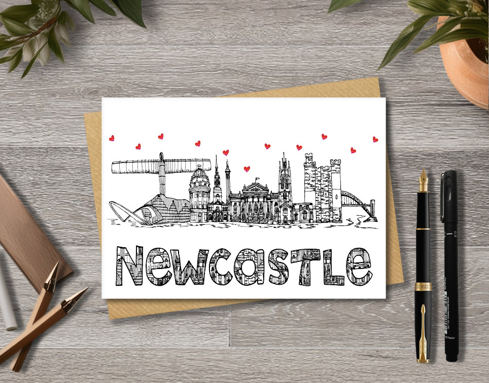 Newcastle Skyline, Black and White A6 Card