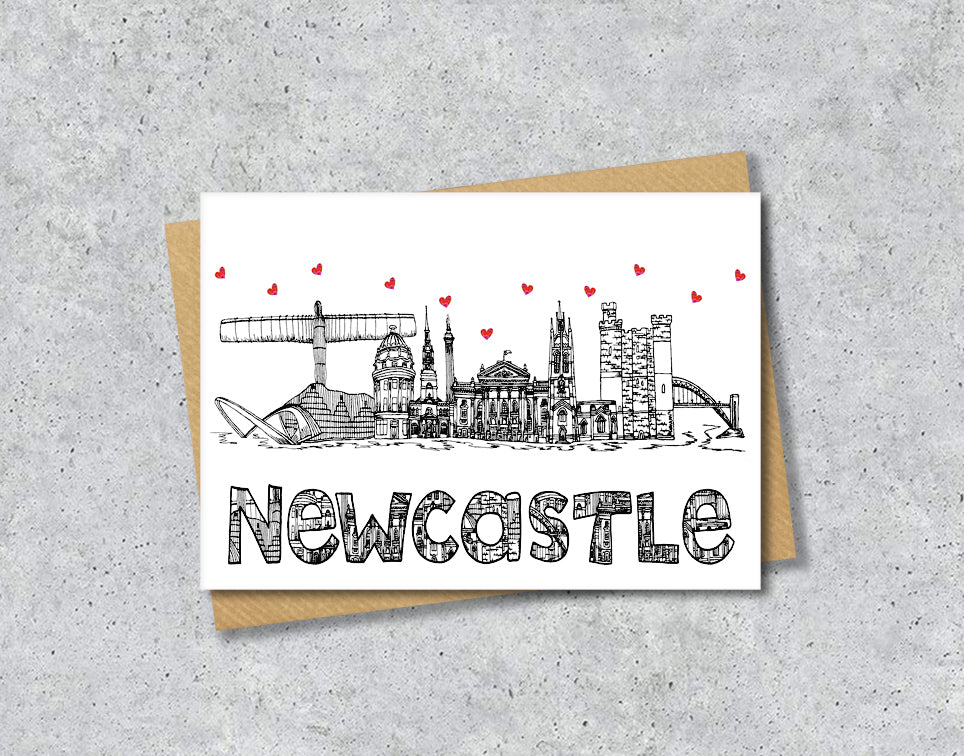 Newcastle Skyline, Black and White A6 Card