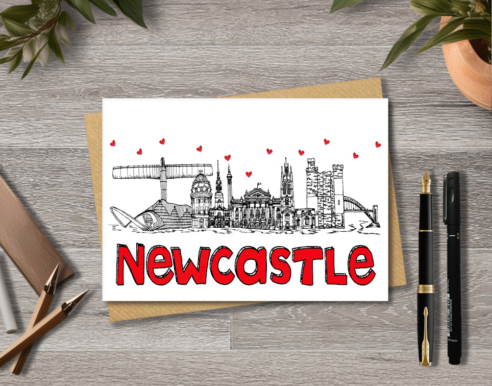 Newcastle Skyline, Black, White and Red A6 Card